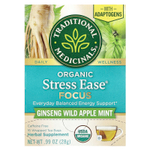 Traditional Medicinals, Organic Stress Ease® Focus, женьшень, дикое яблоко и мята, без кофеина, 16 чайных пакетиков в упаковке, 28 г (0,99 унции)