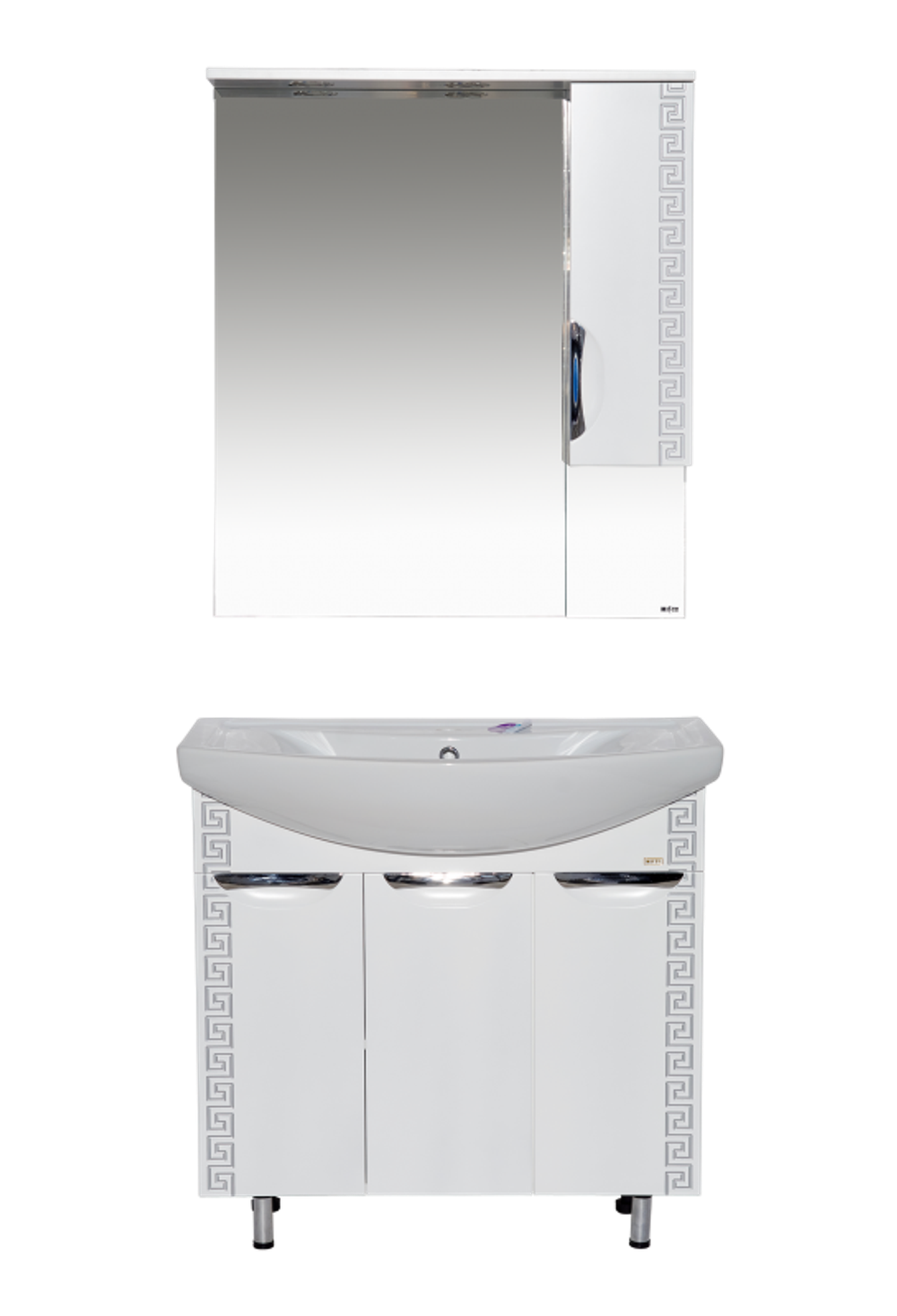 Тумба MISTY Престиж - 80  прямая белая серебряная патина c умывальником