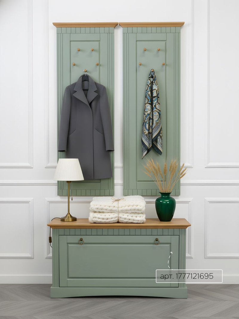 Вешалка настенная, 47х125, Неаполь, для одежды, в прихожую, из массива дерева, зеленый, 2 шт., Dipriz