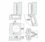 Петля 4-шарнирная накл с доводчиком  StahlBuro 1109 Clip-On 105 град (уп. 2шт)  / 15904