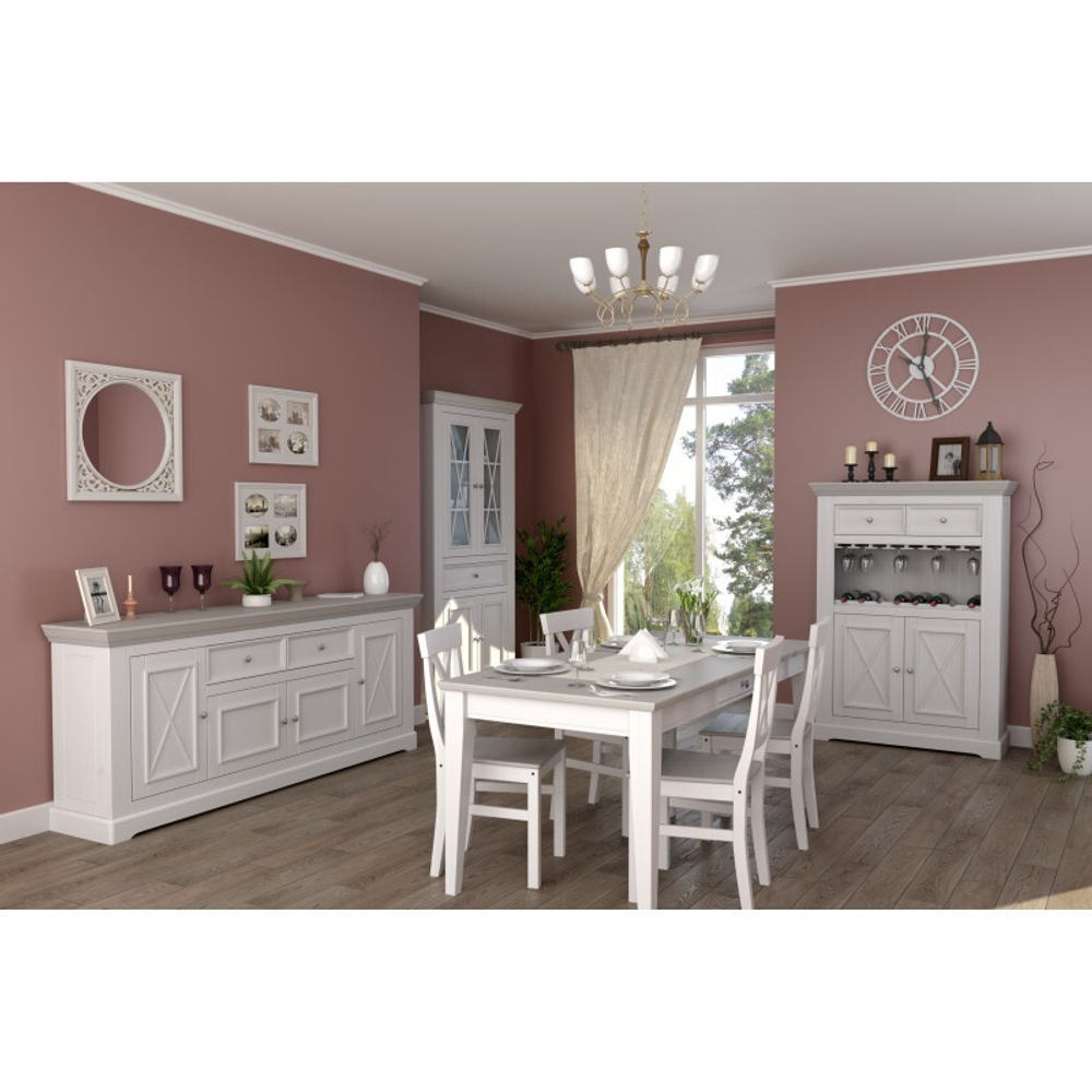 Шкаф для посуды «Форест» широкий 4 двери 1 ящик белый воск/антрацит