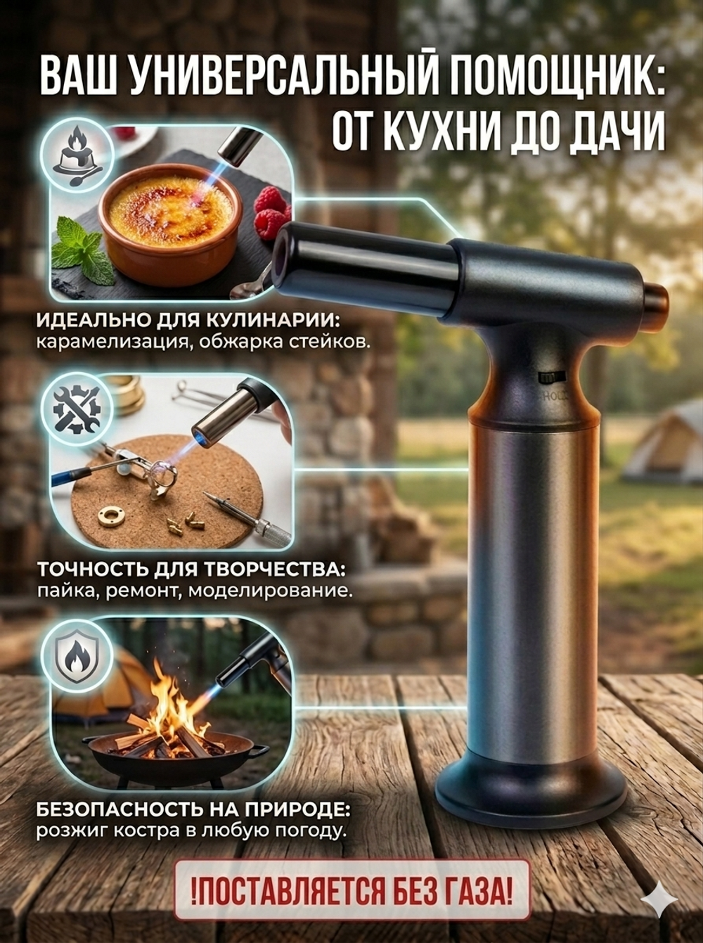 Горелка газовая портативная с пьезоподжигом, заправляемая JY-C52