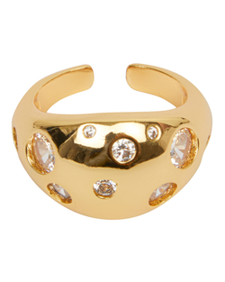 Кольцо дутое, круглые крупные цирконы, золото