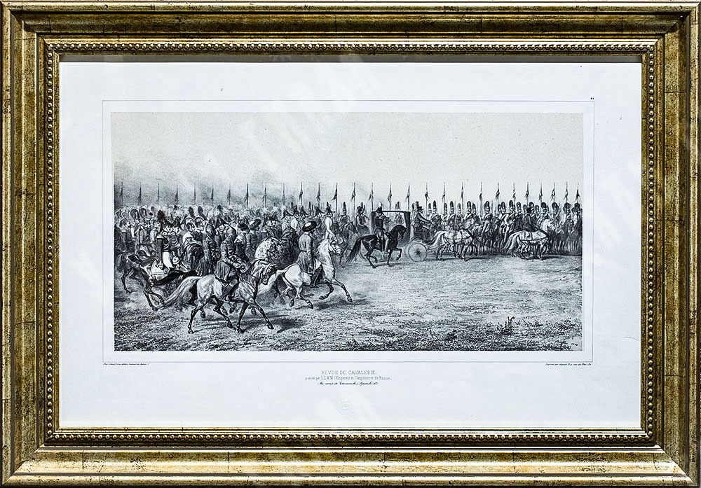 Огюст Раффе. Смотр кавалерии императорской четой.Франция, Париж. Литография. 1845