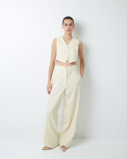 Брюки с регулируемым хлястиком из шерсти белый шоколад