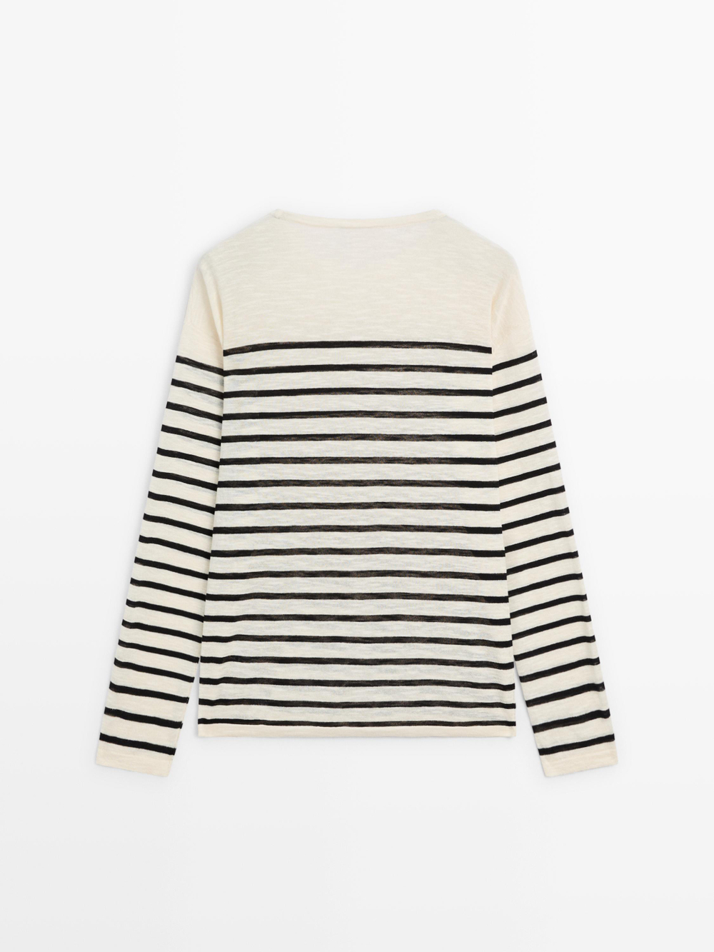 Massimo Dutti Футболка из смесового хлопка в полоску с длинными рукавами, натуральный/кремовый