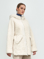 Шуба женская из шерсти мериноса чебурашка тедди, белая, SilverFox