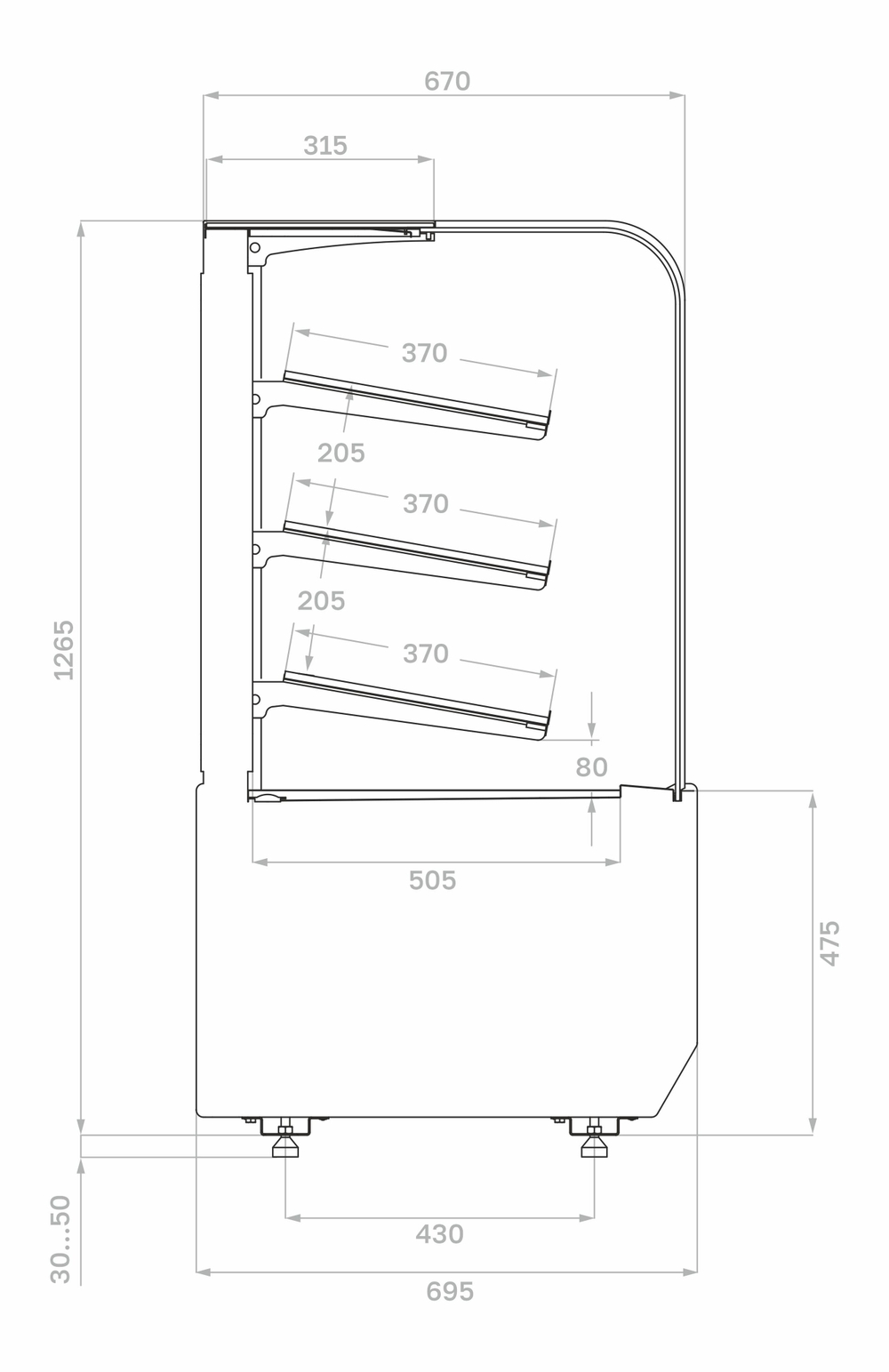 Хлебная витрина Carboma KR70 N 1,3-1 LIGHT Bread (RADIUS) (9005-0109)