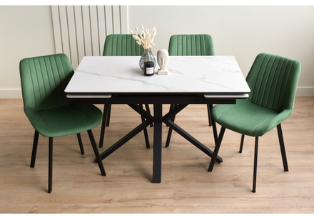 Керамический стол Woodville Старлайт 120(180)х80 snow alpin, черный, ножки черные