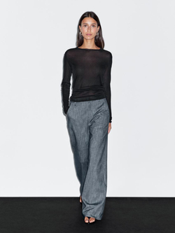 Massimo Dutti Футболка из 100% хлопка с деталями на воротнике, черный