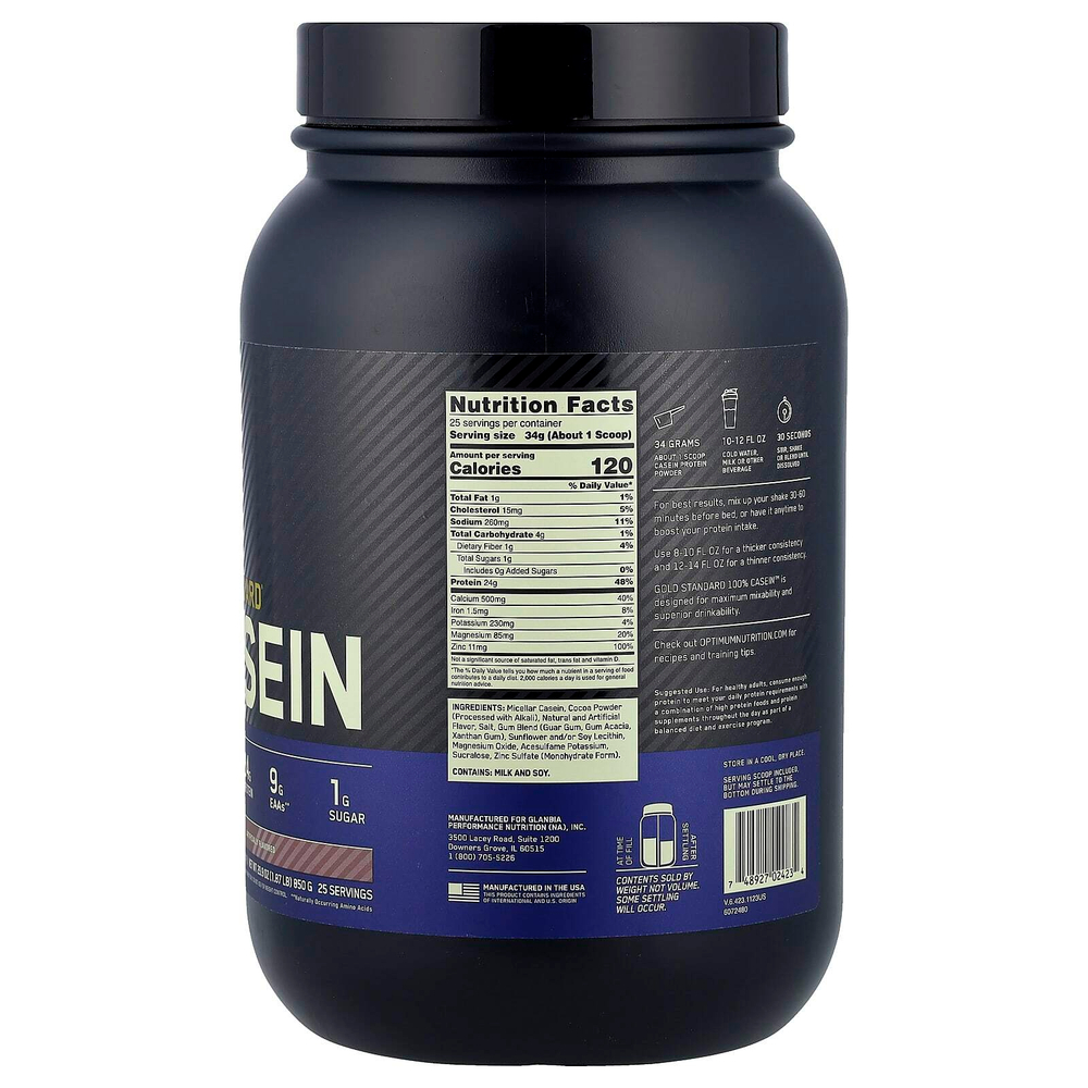 Optimum Nutrition, Gold Standard® 100% Casein, со вкусом шоколада, 850 г (1,87 фунта)