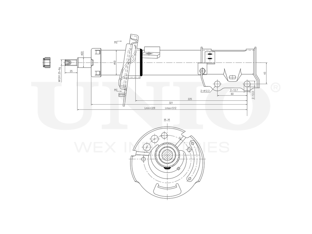 Амортизатор газовый передней подвески левый UNIO SAB-10355