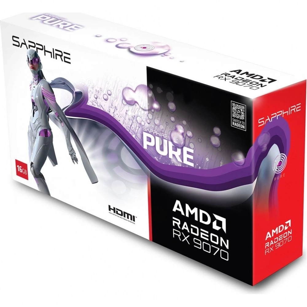 Видеокарта Sapphire AMD Radeon RX 9070 PURE GAMING OC 16GB GDDR6 DUAL HDMI DUAL DP