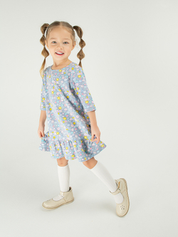 Платье с воланом "Розы на сером"