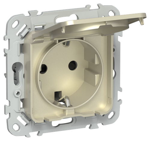 FLITE Розетка с заземлением с защитными шторками и крышкой 16А IP44 РСшкр11-0-44-ФлШ шампань IEK