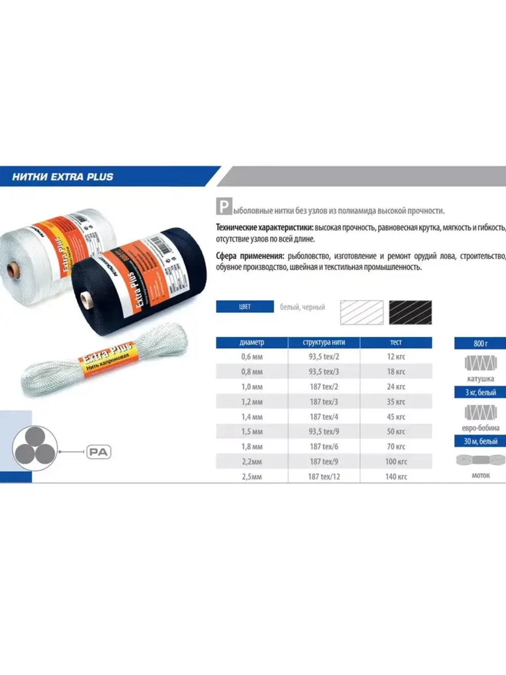 Нитки капроновые Extra 5,0 кг, (2,00 мм), черные