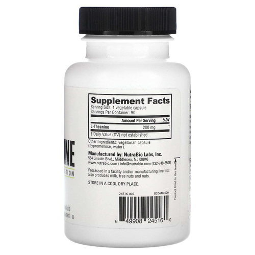 NutraBio, L-теанин, 90 капсул (200 мг на капсулу)