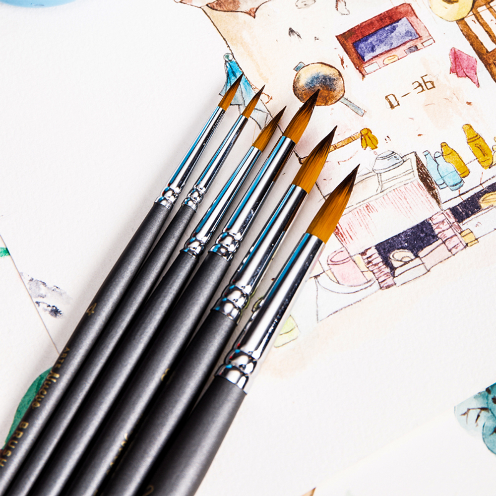 Набор кистей DELI "Arte Nuevo", нейлон, 6 штук в уп., №2, 4, 6, 8, 10, 12