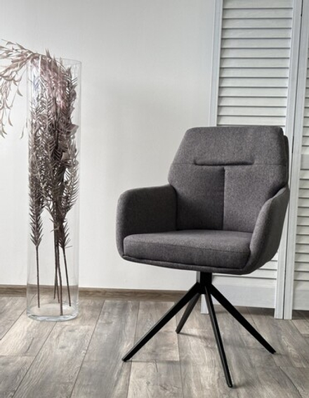 Стул М-City DISAUR Мон (Mon) поворотный на поворотный на 360 градусов, Серый Family-022, ткань, Черный