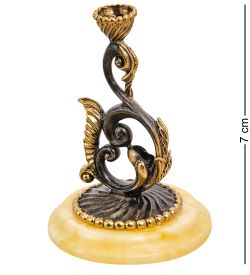 Народные промыслы AM-3050 Подсвечник «Ажурный» (латунь, янтарь)