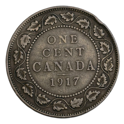 Монета 1 цент (cent) 1917 год Канада