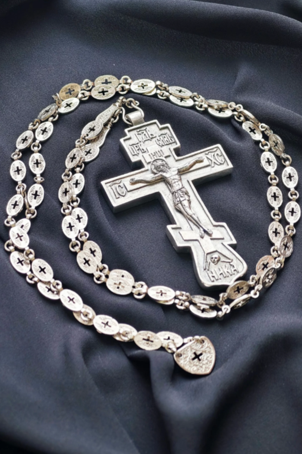 Крест священника “Николаевский” с распятием XXI век (серебрение с новой цепью)