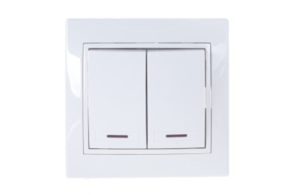 Выключатель 2-кл LEZARD Мира белый с белой вставкой с подсветкой