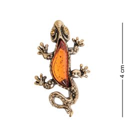 AM- 961 Брошь «Ящерка» (латунь, янтарь)