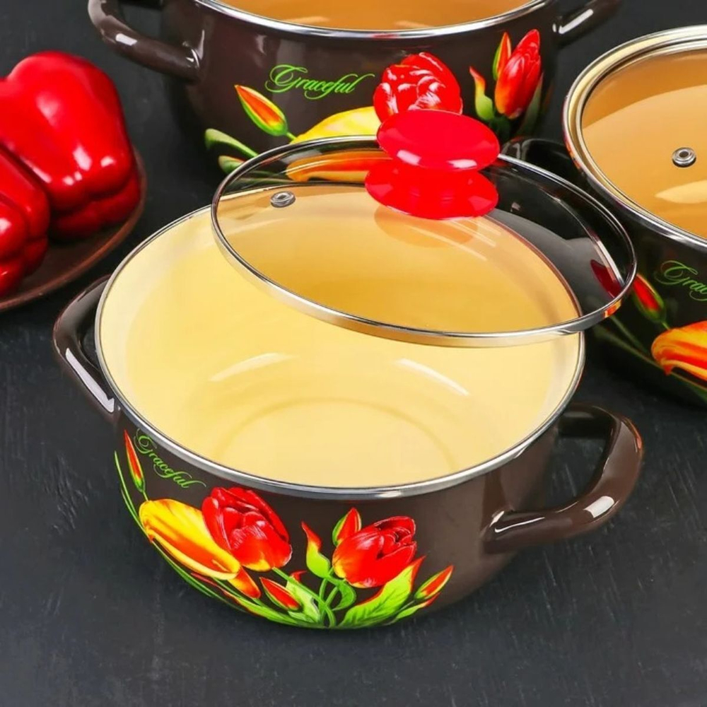 Набор эмалированной посуды 6 пр, кастрюли 1.5,2,3 л, Керчь, Грациозный-Экстра