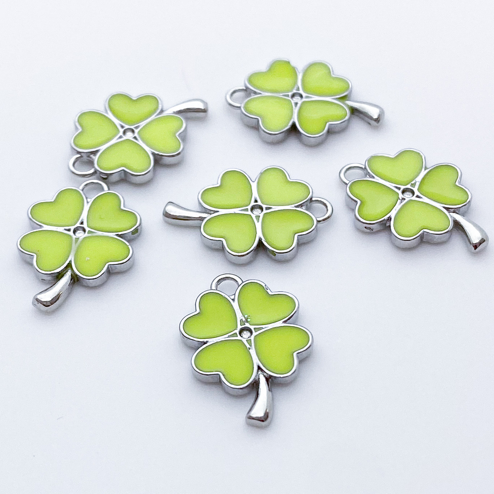 Подвеска Клевер, цвет серебро+желтый, размер 17*11 мм, цена за 1 шт