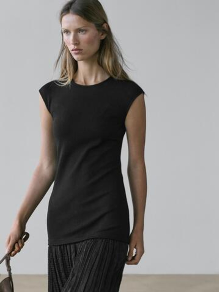 Massimo Dutti Длинное платье с контрастной отделкой и плиссировкой, черный