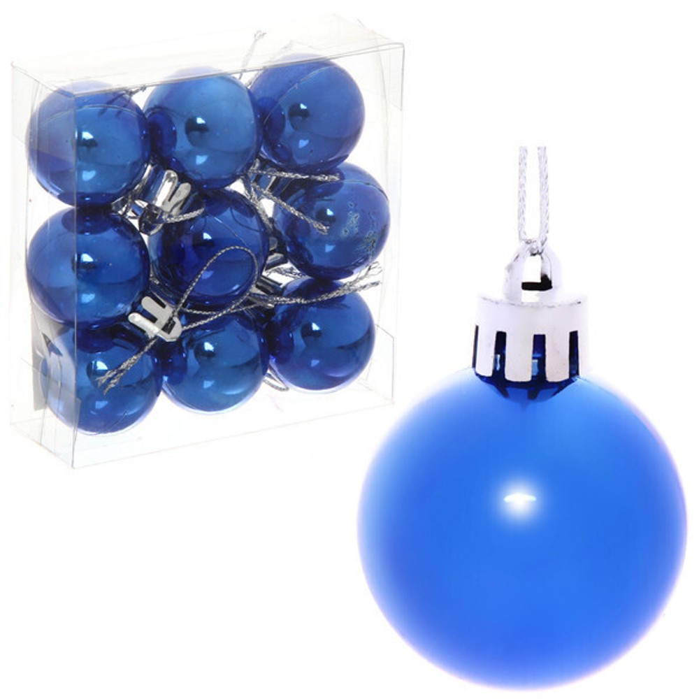 Новогодние шары 3 см (набор 9 шт) «Глянец», синий