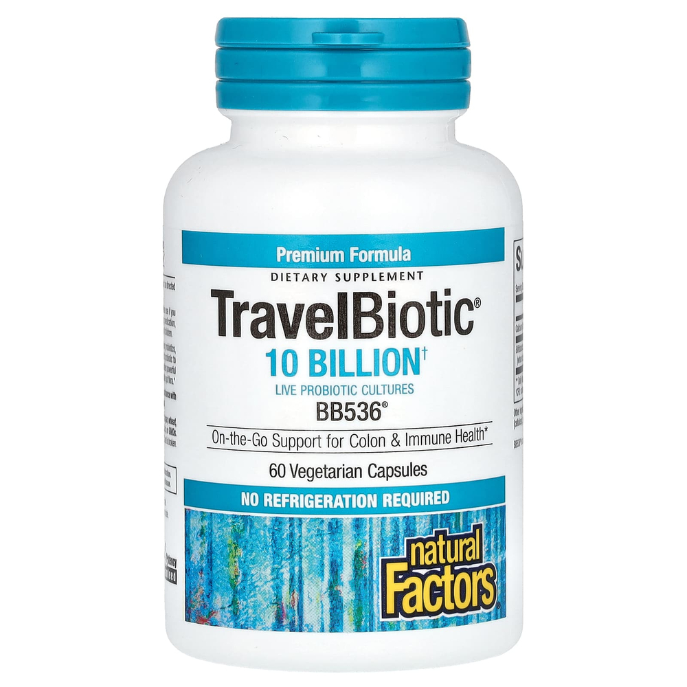 Natural Factors, Travel Biotic, BB536, 10 млрд КОЕ, 60 вегетарианских капсул
