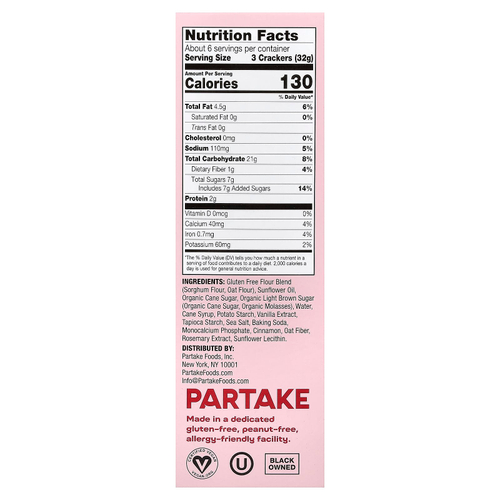 Partake, Classic Grahams, корица, 150 г (6,75 унции)