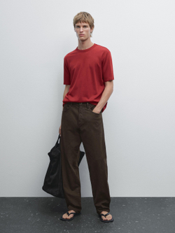 Massimo Dutti Футболка из смесового хлопка, гранатовый