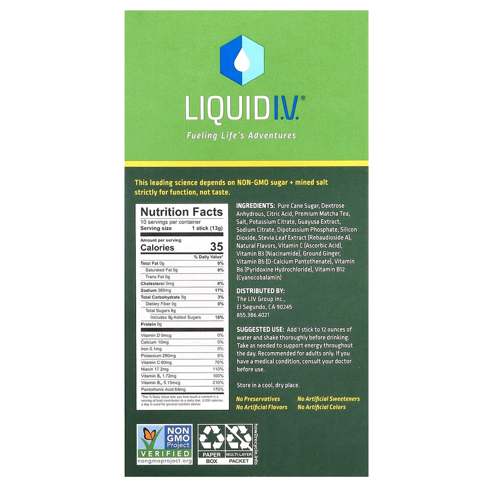 Liquid I.V., Energy Multiplier, смесь для приготовления суперэнергетического напитка, лимон и имбирь, 10 пакетиков по 13 г (0,45 унции)