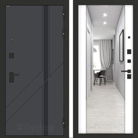 Входная металлическая дверь с зеркалом Бункер HIT Хит B-12 Веллюто верде / зеркало Макси ФЛЗ - 1 Белый софт