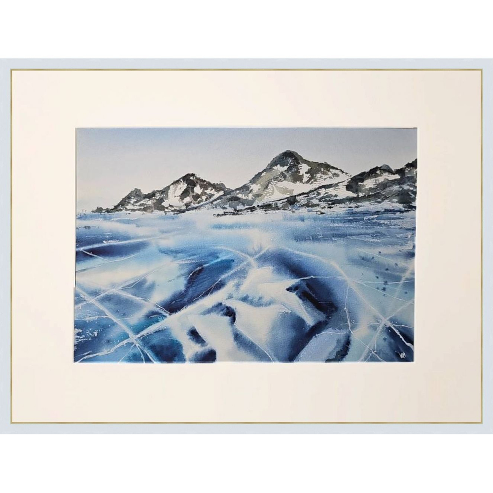 Картина авторская акварельная в паспарту 30х40 см на стену для интерьера "Лед Байкала"