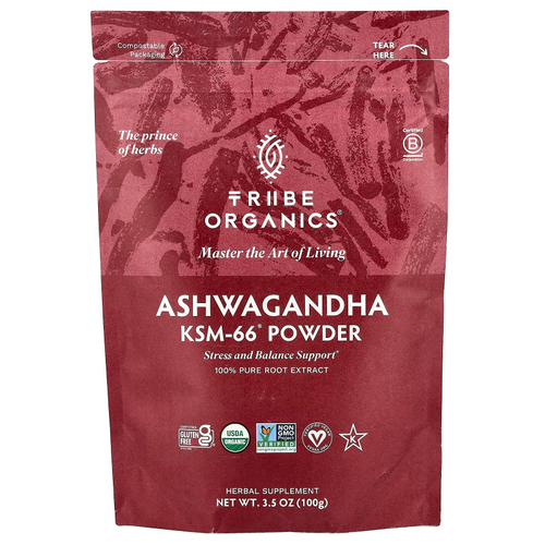 Tribe Organics, Ашваганда KSM-66®, порошок, 100 г (3,5 унции)