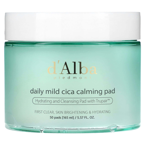 d'Alba, Daily Mild Cica Calming Pad, успокаивающие диски для ежедневного использования, 50 шт., 165 мл (5,57 жидк. унции)
