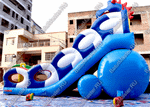 Коммерческий надувной батут-горка "Дракон" 10*5*8 м,без шипов сине-белый