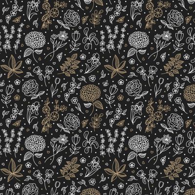 Весенние цветы (бело-золотые дудлы на чёрном)