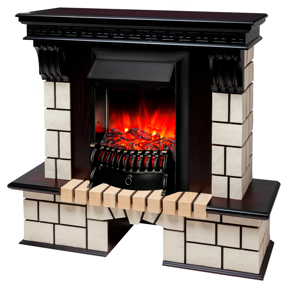 Каминокомплект Real Flame Stone STD AO с очагом Fobos Lux Black (без пульта)