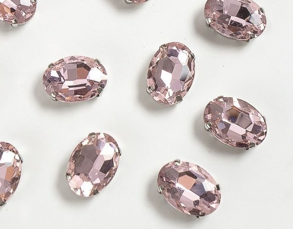 Стразы пришивные стекло в оправе, р. 14х10 мм, светло-розовый