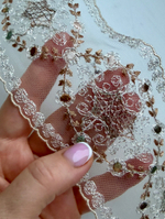 Кружево тонкое на сетке цветное ш-8см Франция. (хлопок/шелк). 1 м