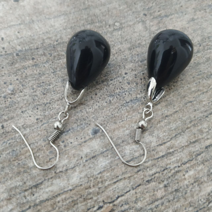 Серьги Агат черный форма капля большая