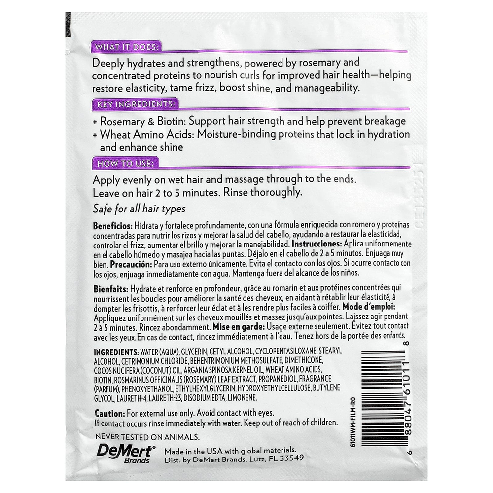 Hi Pro Pac, Curl Rosemary Strength & Moisture, средство для силы и увлажнения волос, интенсивный протеиновый уход, 52 мл (1,75 жидк. унции)