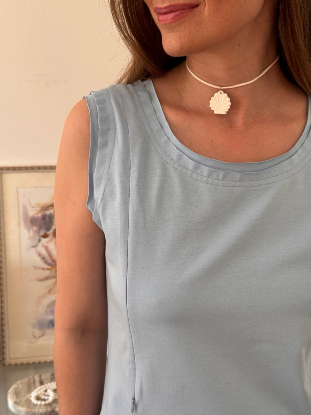 Майка из трикотажа для беременных и кормящих, Голубой