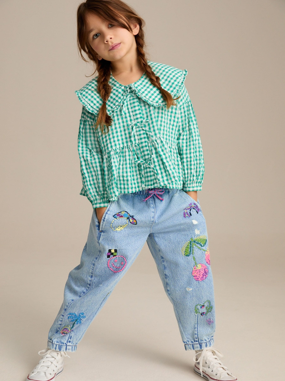 Джинсы с вышивкой для девочки Next E29-129, Голубой