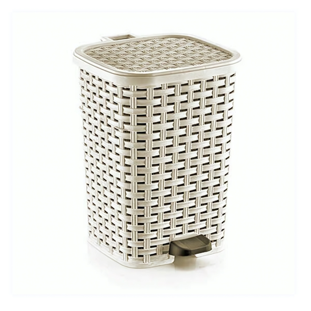 Мусорное ведро с педалью 6 лт ПЛЕТЁНОЕ крем
